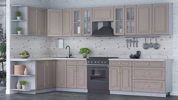 Изображение товара Кухонный гарнитур Интерлиния Мила Шато 1.7x3.5 левая (луна/луна/бискайская сосна)