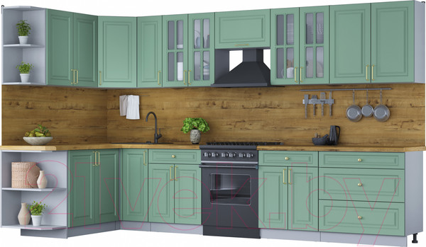 Изображение товара Кухонный гарнитур Интерлиния Мила Шато 1.7x3.5 левая (мята/мята/дуб бунратти)