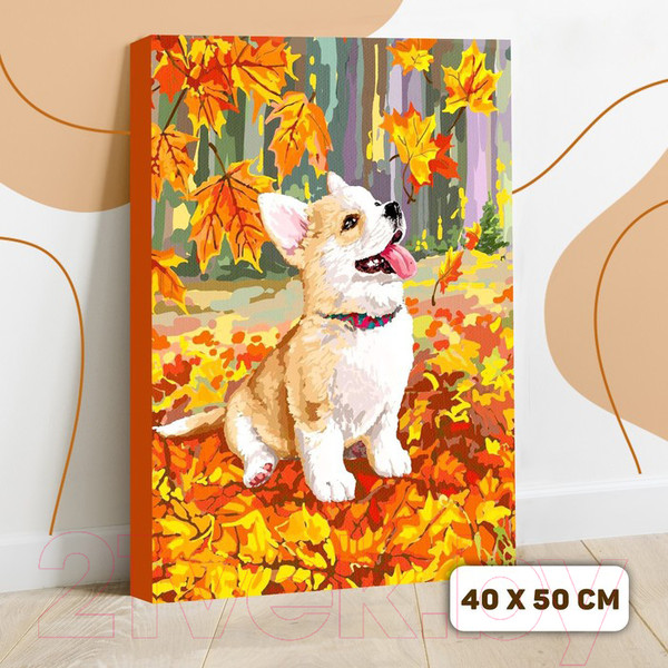 Изображение товара Картина по номерам Школа талантов Корги в осенней листве / 5005795
