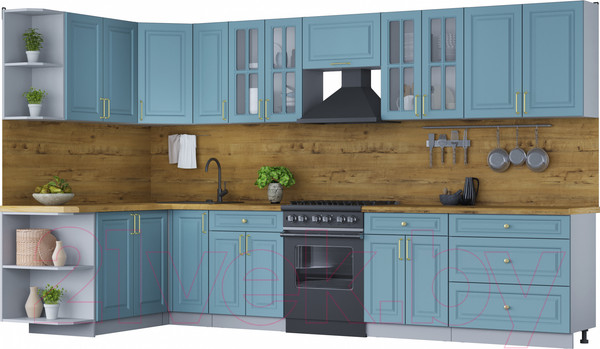 Изображение товара Кухонный гарнитур Интерлиния Мила Шато 1.7x3.5 левая (океан/океан/дуб бунратти)