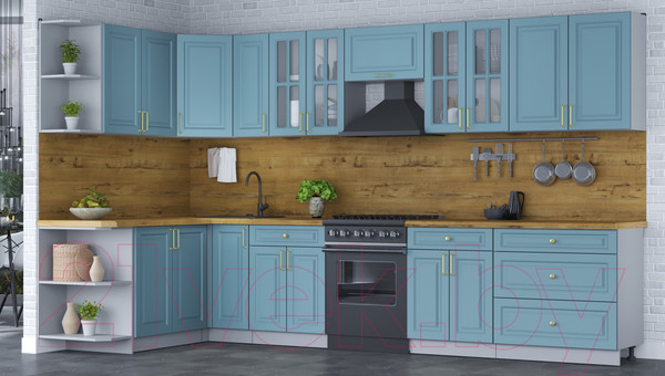 Изображение товара Кухонный гарнитур Интерлиния Мила Шато 1.7x3.5 левая (океан/океан/дуб бунратти)