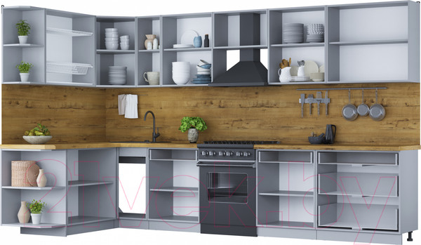 Изображение товара Кухонный гарнитур Интерлиния Мила Шато 1.7x3.5 левая (пепел/пепел/опал светлый)