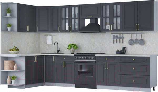 Изображение товара Кухонный гарнитур Интерлиния Мила Шато 1.7x3.5 левая (пепел/пепел/опал светлый)