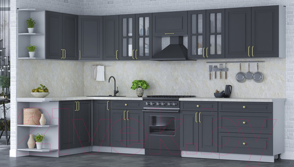 Изображение товара Кухонный гарнитур Интерлиния Мила Шато 1.7x3.5 левая (пепел/пепел/опал светлый)