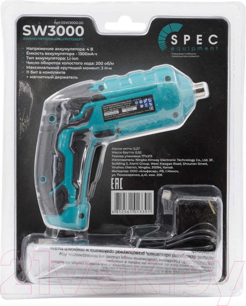 Изображение товара Аккумуляторный шуруповерт Spec SW3000