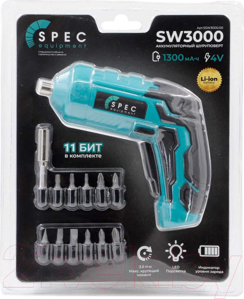 Изображение товара Аккумуляторный шуруповерт Spec SW3000