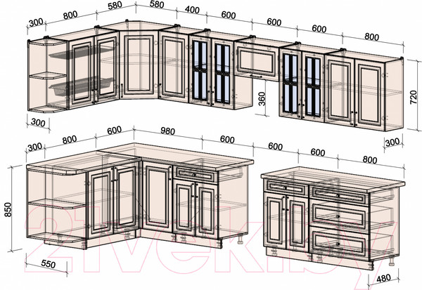 Изображение товара Кухонный гарнитур Интерлиния Мила Шато 1.7x3.6 левая (белый/белый/кастилло темный)