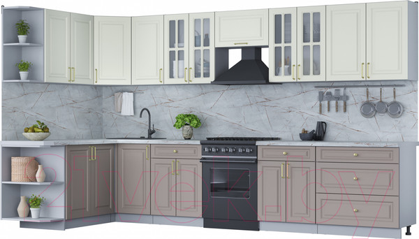 Изображение товара Кухонный гарнитур Интерлиния Мила Шато 1.7x3.6 левая (белый/луна/серый каспий)