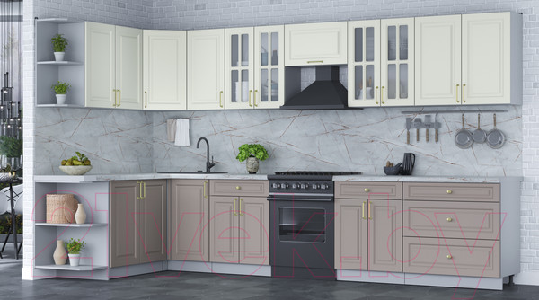 Изображение товара Кухонный гарнитур Интерлиния Мила Шато 1.7x3.6 левая (белый/луна/серый каспий)