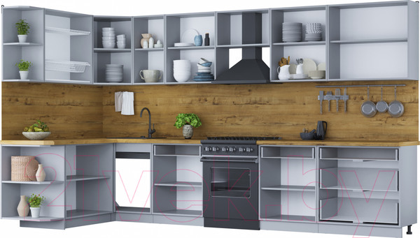 Изображение товара Кухонный гарнитур Интерлиния Мила Шато 1.7x3.6 левая (белый/мята/бискайская сосна)