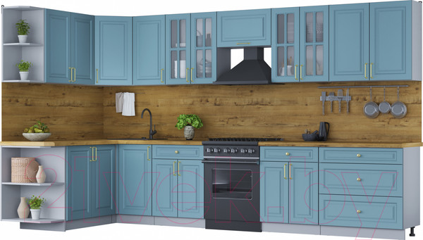 Изображение товара Кухонный гарнитур Интерлиния Мила Шато 1.7x3.6 левая (океан/океан/дуб бунратти)