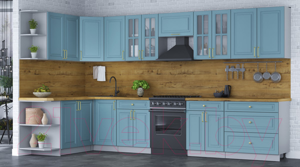 Изображение товара Кухонный гарнитур Интерлиния Мила Шато 1.7x3.6 левая (океан/океан/дуб бунратти)