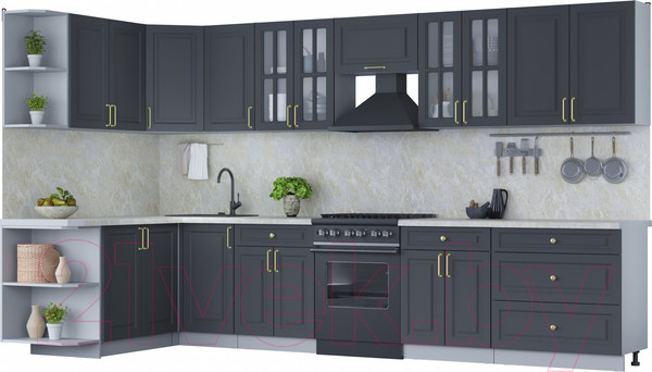 Изображение товара Кухонный гарнитур Интерлиния Мила Шато 1.7x3.6 левая (пепел/пепел/опал светлый)