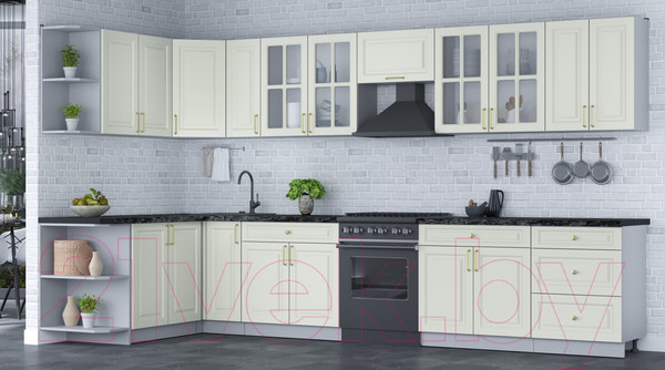 Изображение товара Кухонный гарнитур Интерлиния Мила Шато 1.7x3.7 левая (белый/белый/кастилло темный)