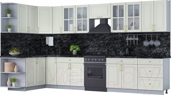 Изображение товара Кухонный гарнитур Интерлиния Мила Шато 1.7x3.7 левая (белый/белый/кастилло темный)