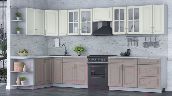 Изображение товара Кухонный гарнитур Интерлиния Мила Шато 1.7x3.7 левая (белый/луна/серый каспий)