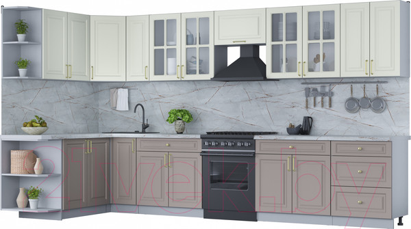 Изображение товара Кухонный гарнитур Интерлиния Мила Шато 1.7x3.7 левая (белый/луна/серый каспий)