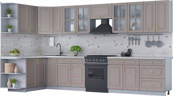 Изображение товара Кухонный гарнитур Интерлиния Мила Шато 1.7x3.7 левая (луна/луна/бискайская сосна)