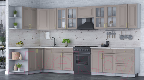 Изображение товара Кухонный гарнитур Интерлиния Мила Шато 1.7x3.7 левая (луна/луна/бискайская сосна)