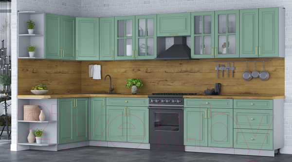 Изображение товара Кухонный гарнитур Интерлиния Мила Шато 1.7x3.7 левая (мята/мята/дуб бунратти)