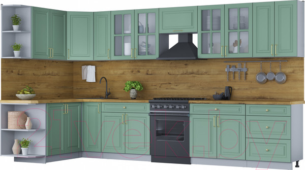Изображение товара Кухонный гарнитур Интерлиния Мила Шато 1.7x3.7 левая (мята/мята/дуб бунратти)