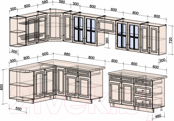 Изображение товара Кухонный гарнитур Интерлиния Мила Шато 1.7x3.7 левая (белый/мята/бискайская сосна)
