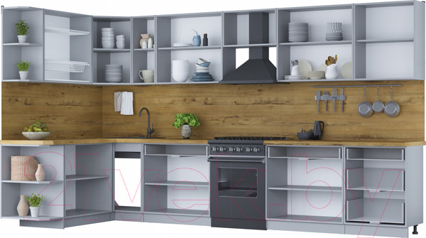 Изображение товара Кухонный гарнитур Интерлиния Мила Шато 1.7x3.7 левая (океан/океан/дуб бунратти)