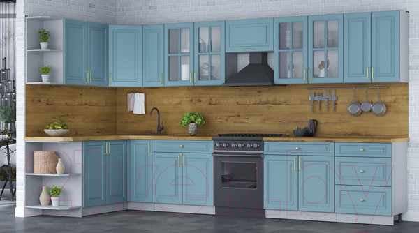 Изображение товара Кухонный гарнитур Интерлиния Мила Шато 1.7x3.7 левая (океан/океан/дуб бунратти)