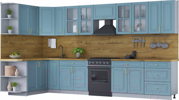 Изображение товара Кухонный гарнитур Интерлиния Мила Шато 1.7x3.7 левая (океан/океан/дуб бунратти)