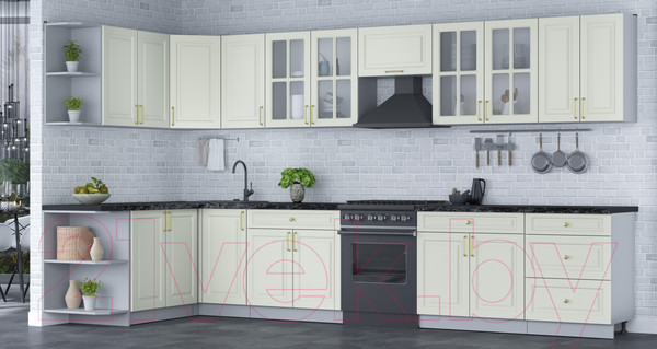 Изображение товара Кухонный гарнитур Интерлиния Мила Шато 1.7x3.8 левая (белый/белый/кастилло темный)