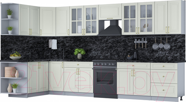 Изображение товара Кухонный гарнитур Интерлиния Мила Шато 1.7x3.8 левая (белый/белый/кастилло темный)