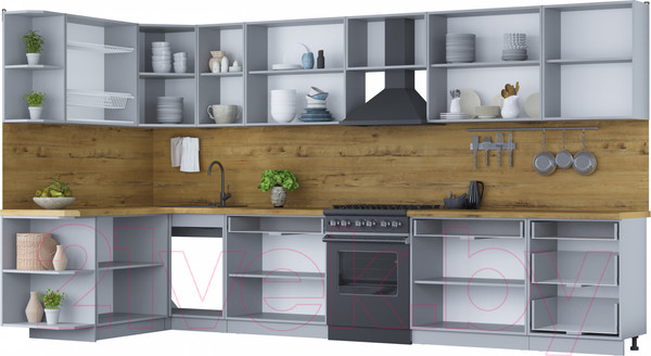 Изображение товара Кухонный гарнитур Интерлиния Мила Шато 1.7x3.8 левая (белый/белый/кастилло темный)