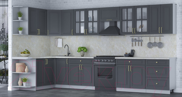 Изображение товара Кухонный гарнитур Интерлиния Мила Шато 1.7x3.8 левая (пепел/пепел/опал светлый)