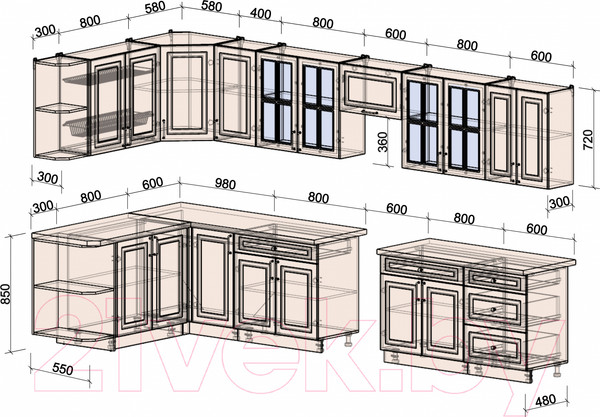 Изображение товара Кухонный гарнитур Интерлиния Мила Шато 1.7x3.8 левая (пепел/пепел/опал светлый)
