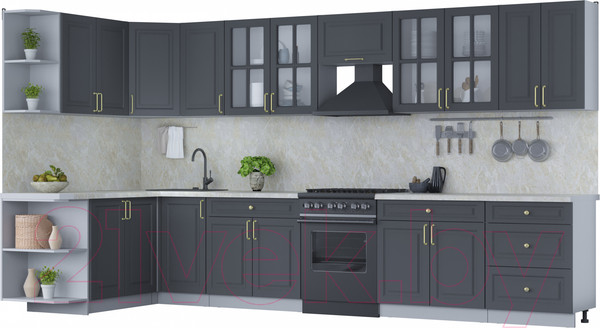 Изображение товара Кухонный гарнитур Интерлиния Мила Шато 1.7x3.8 левая (пепел/пепел/опал светлый)