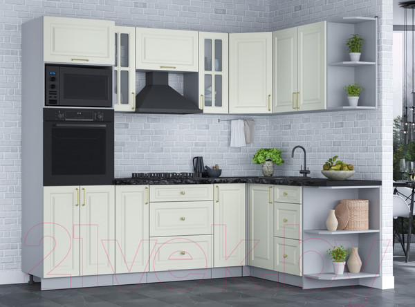 Изображение товара Кухонный гарнитур Интерлиния Мила Шато 1.68x2.4 ВТ правая (белый/белый/кастилло темный)