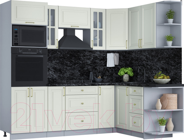 Изображение товара Кухонный гарнитур Интерлиния Мила Шато 1.68x2.4 ВТ правая (белый/белый/кастилло темный)