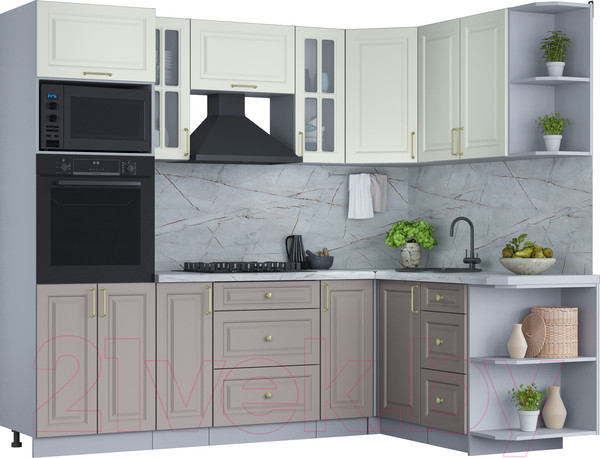 Изображение товара Кухонный гарнитур Интерлиния Мила Шато 1.68x2.4 ВТ правая (белый/луна/серый каспий)