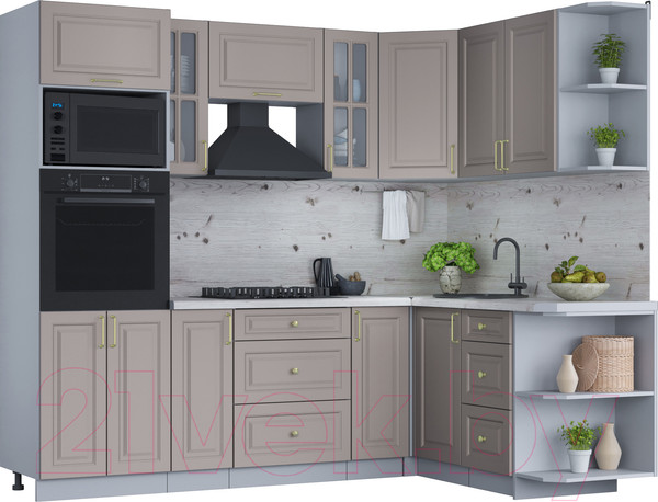 Изображение товара Кухонный гарнитур Интерлиния Мила Шато 1.68x2.4 ВТ правая (луна/луна/бискайская сосна)