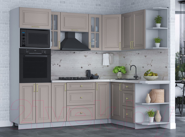 Изображение товара Кухонный гарнитур Интерлиния Мила Шато 1.68x2.4 ВТ правая (луна/луна/бискайская сосна)