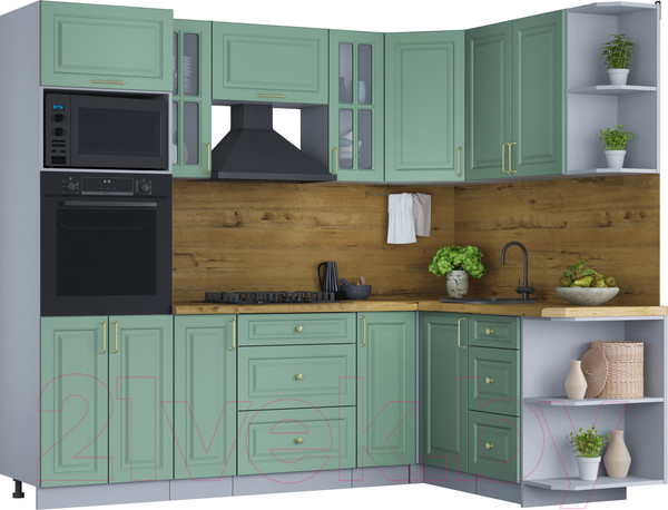 Изображение товара Кухонный гарнитур Интерлиния Мила Шато 1.68x2.4 ВТ правая (мята/мята/дуб бунратти)