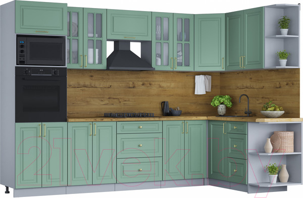 Изображение товара Кухонный гарнитур Интерлиния Мила Шато 1.68x3.0 ВТ правая (мята/мята/дуб бунратти)