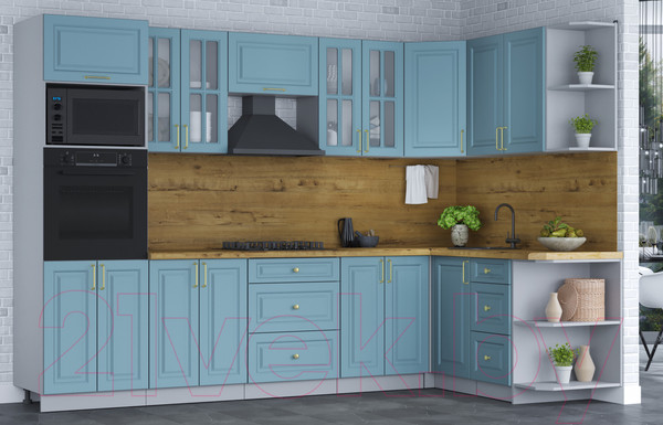 Изображение товара Кухонный гарнитур Интерлиния Мила Шато 1.68x3.0 ВТ правая (океан/океан/дуб бунратти)