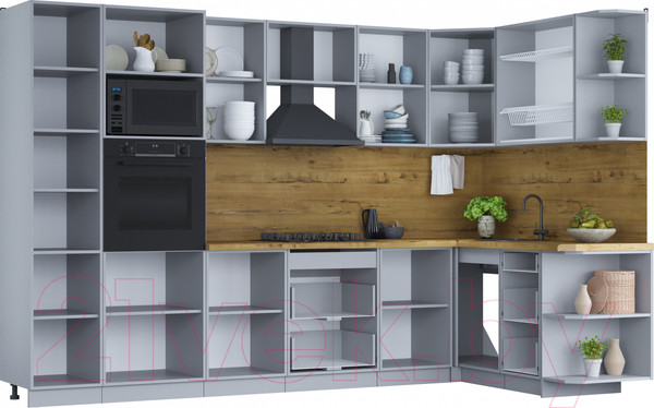 Изображение товара Кухонный гарнитур Интерлиния Мила Шато 1.68x3.2 ВТ правая (белый/луна/серый каспий)