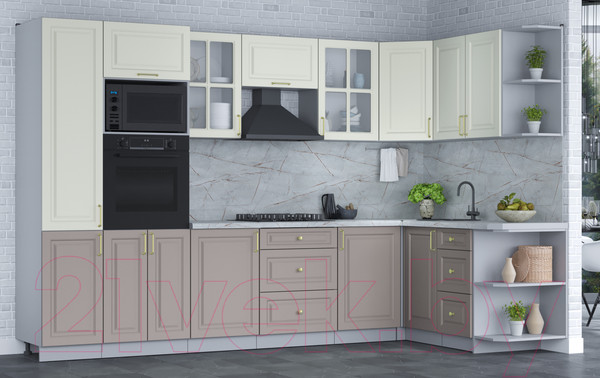 Изображение товара Кухонный гарнитур Интерлиния Мила Шато 1.68x3.2 ВТ правая (белый/луна/серый каспий)