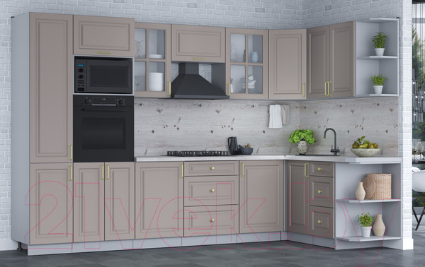 Изображение товара Кухонный гарнитур Интерлиния Мила Шато 1.68x3.2 ВТ правая (луна/луна/бискайская сосна)