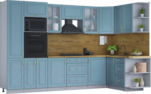 Изображение товара Кухонный гарнитур Интерлиния Мила Шато 1.68x3.2 ВТ правая (океан/океан/дуб бунратти)