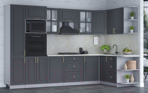 Изображение товара Кухонный гарнитур Интерлиния Мила Шато 1.68x3.2 ВТ правая (пепел/пепел/опал светлый)