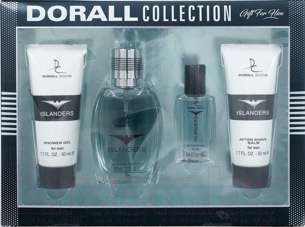 Изображение товара Парфюмерный набор Dorall Collection Islanders Т/вода+Бальзам п/бритья+Т/вода+Гель д/душа (100мл+50мл+15мл+50мл)