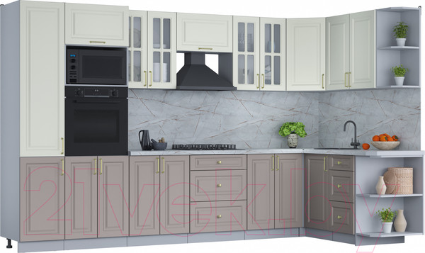 Изображение товара Кухонный гарнитур Интерлиния Мила Шато 1.68x3.4 ВТ правая (белый/луна/серый каспий)